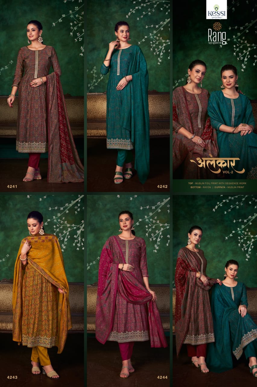 Alankar Vol 2 By Rang Sequence Work Muslin Designer Salwar Suits